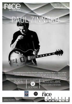 Paul Zinnard en Concierto. Viernes 12 de diciembre en Sala Nice (Ciudad Real)